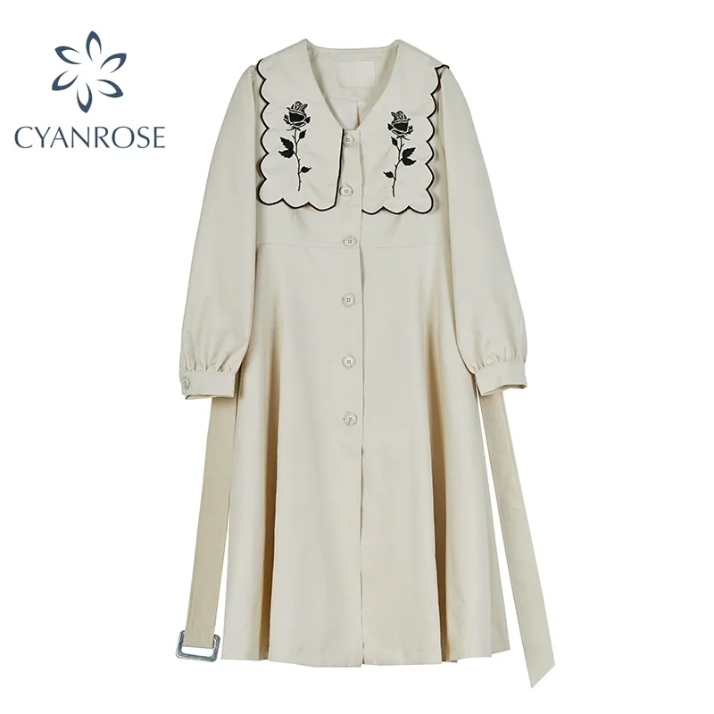 Dames Trenchcoat Lange Losse Herfst Winter Casual Elegant Ol Temperament Leisure Dames Uitloper Vrouw Oversize Warme Trench 210417