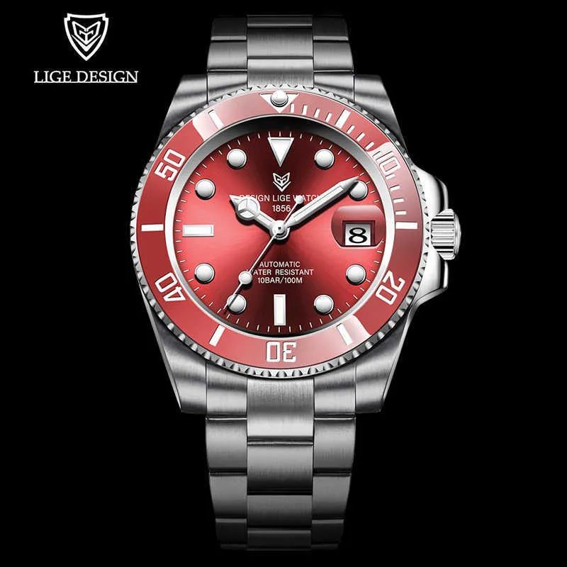 LIGE Luxury Men Automatic Mechanical Wristwatch Top 316L Steel 100M Waterproof Date Clock Fashion Sport Watches For Men 210527