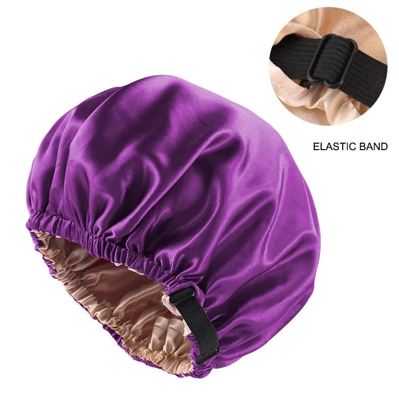 Long bonnet de couchage en satin pour fille - Bonnet long en satin - Pour  protéger les cheveux longs (noir + violet)