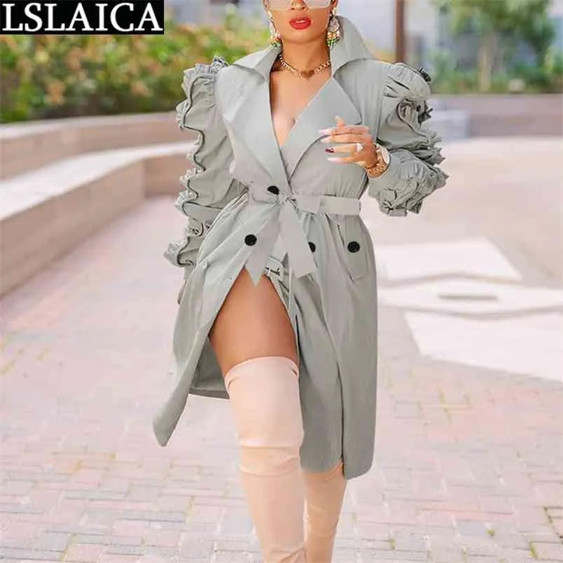 Kobiety Ubrania Casual Moda Przyjazd Solid Color Button Długi Trench Coat Turn-Down Collar Rękaw Eleganckie Płaszcze 210515