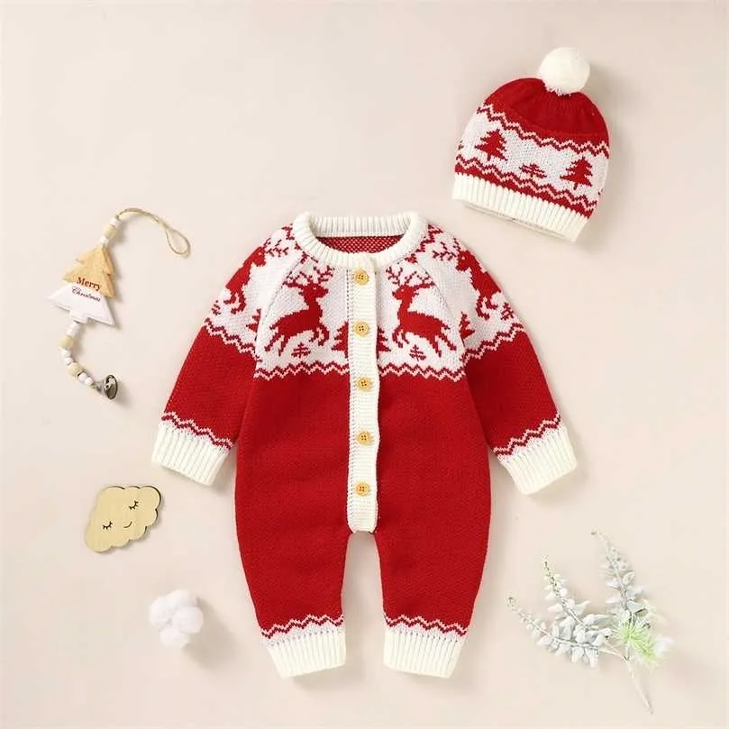 Ma&Baby 0-18m born Infant Baby Girls Boys Christmas Costumes Knitted Long Sleeve Deer Romper Jumpsuit Warm Xmas Clothes DD43 211101