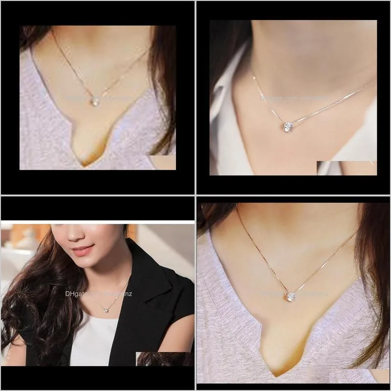 2017 hot sell 925 pure silver single chain female fashion elegant crystal zircon necklace exquisite silver chain drop shipping