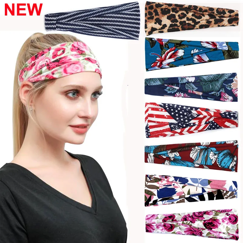 Boho Headbands 인쇄 헤어 밴드 패션 헤드 랩 헤어 밴드 빈티지 세련된 탄성 패브릭 터번 스포츠 요가 머리띠 땀 흡수 정류장 광범위한 스카프