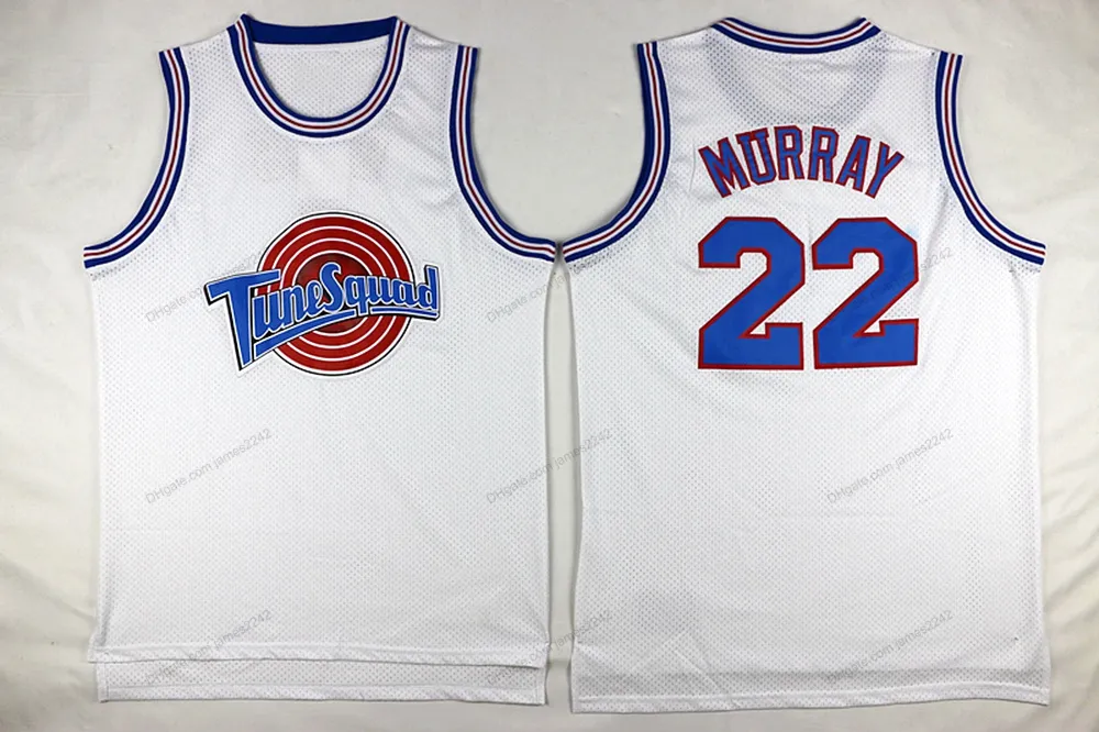 Ship From US Bill Murray #22 Tune Squad Space Jam Basketball Jersey Movie Men's All Stitched White Jerseys Size S-3XL Top Quality