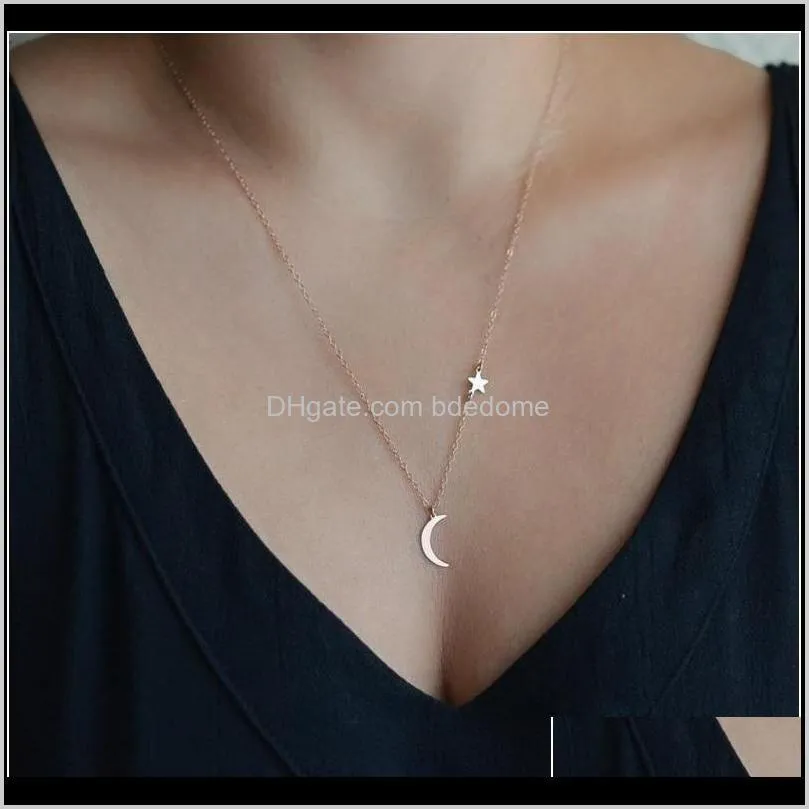 moon pendant side with star silver or gold color choose with plated metal chain simple necklace