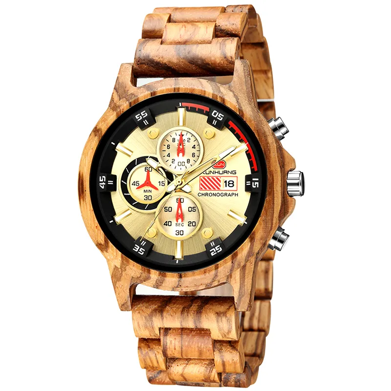 Men's Wood Watches Luxury Luminous Multi-function Wooden Watch Men Quartz Watch Fashion Sport Timepieces Relogio