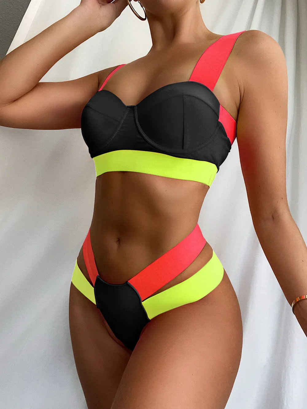 Seksi Bikini Mayo Kadınlar Mayo 2021 Patchwork Brezilyalı Bikini Seti Push Up Mayo Kadın Yaz Plaj Giymek Biquini X0522