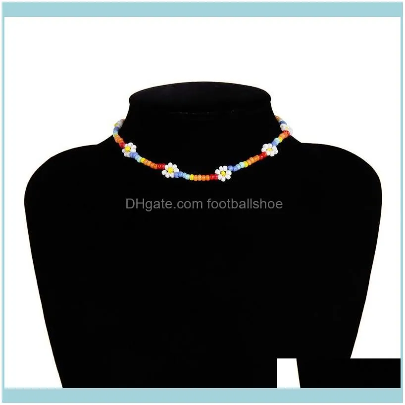 European And American Ethnic Style Personality Color Creative Rice Bead Woven Flower Chain For Women Girl Jewlery Chains