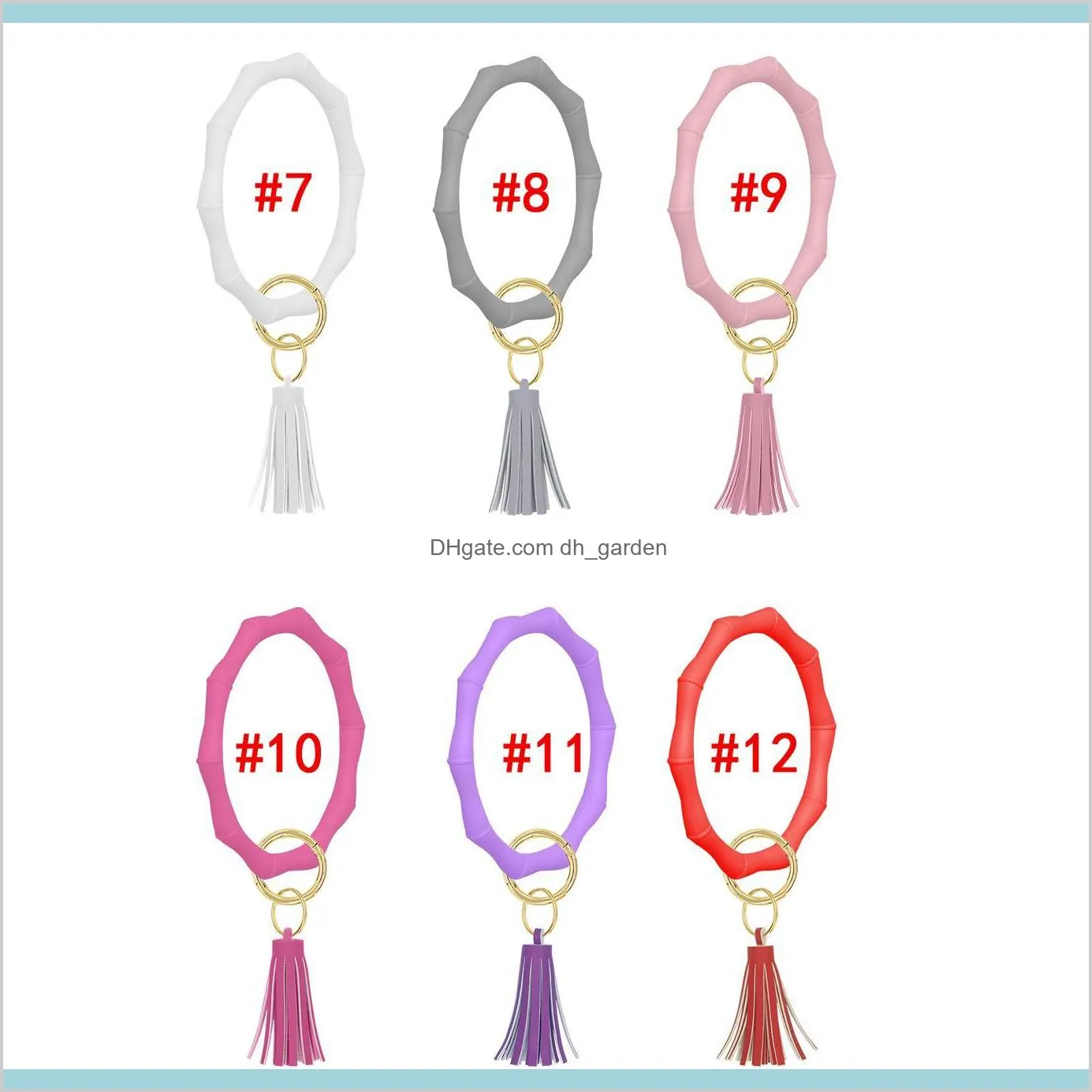 silicone wristlet keychain bracelet with leather tassel bangle keyring large circle key ring faced bracelet holder for women girls