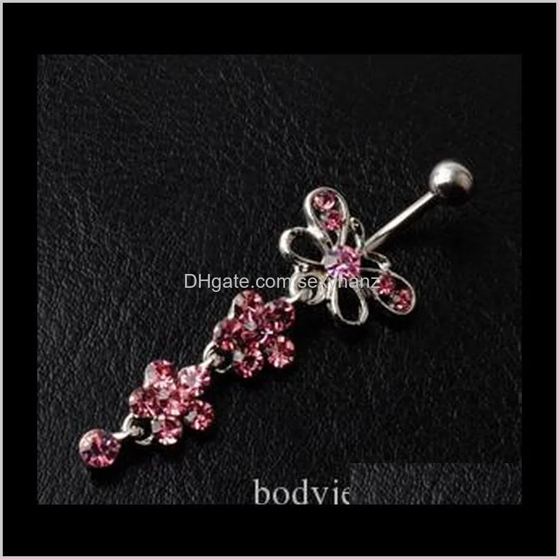 d0030 ( 1 color ) pink color bowknot style belly button ring navel rings body piercing jewelry dangle accessories fashion charm 10pcs