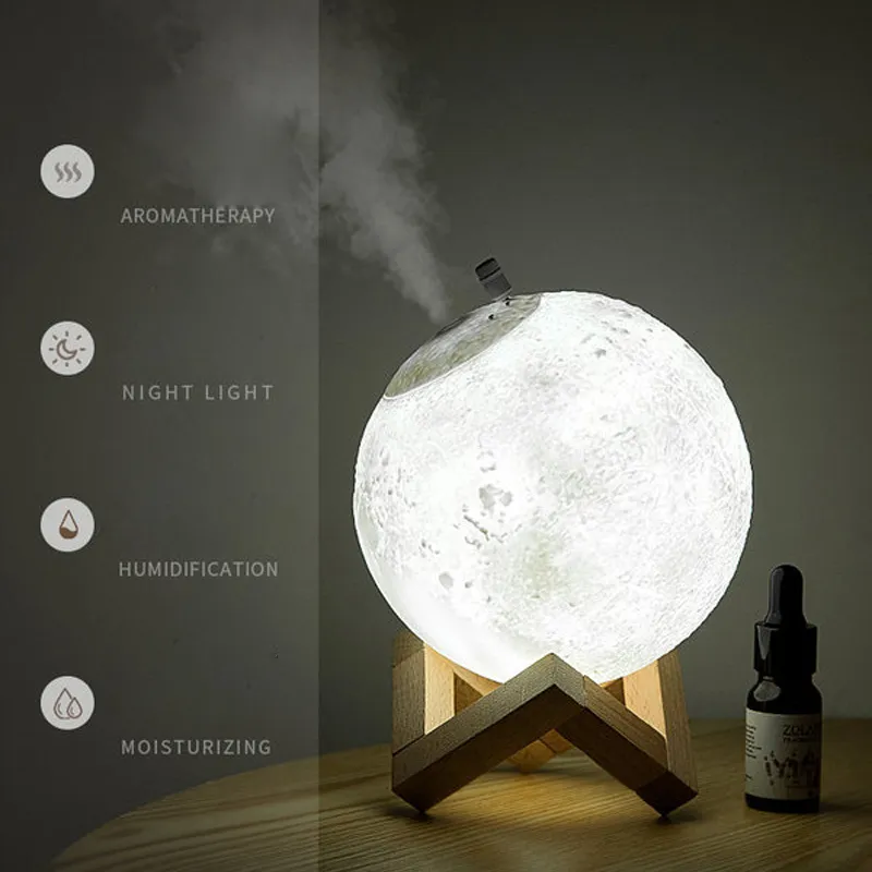 880ml Humidifier Aroma Aromatherapy Moon LED Light Essential Oil Diffuser Ultrasonic Air Purifier Home Bedroom