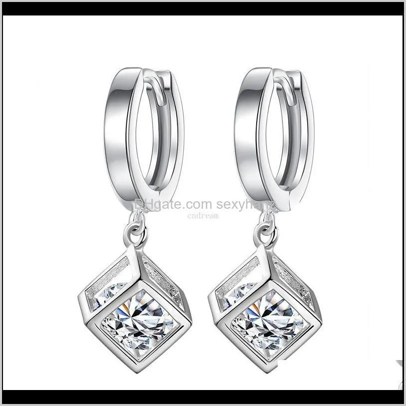 fashion women cubic zircon box earrings silver diamond earrings dangle women fashion wedding jewelry gift will and sandy new