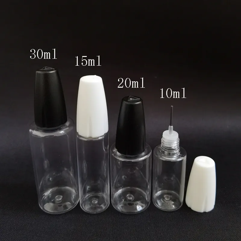 10ML 15ml 30ml Bottiglie riutilizzabili Bottiglia trasparente in PET con fiala lunga e sottile con punta ad ago per accessori per olio vuoto E Vaso liquido Stampa logo personalizzato