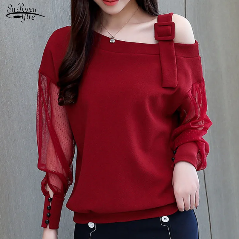 Sexig Off Shoulder Top Chiffon Blouse Blusas Mujer de Moda Women Spring Camisas Tops och S 1224 210521