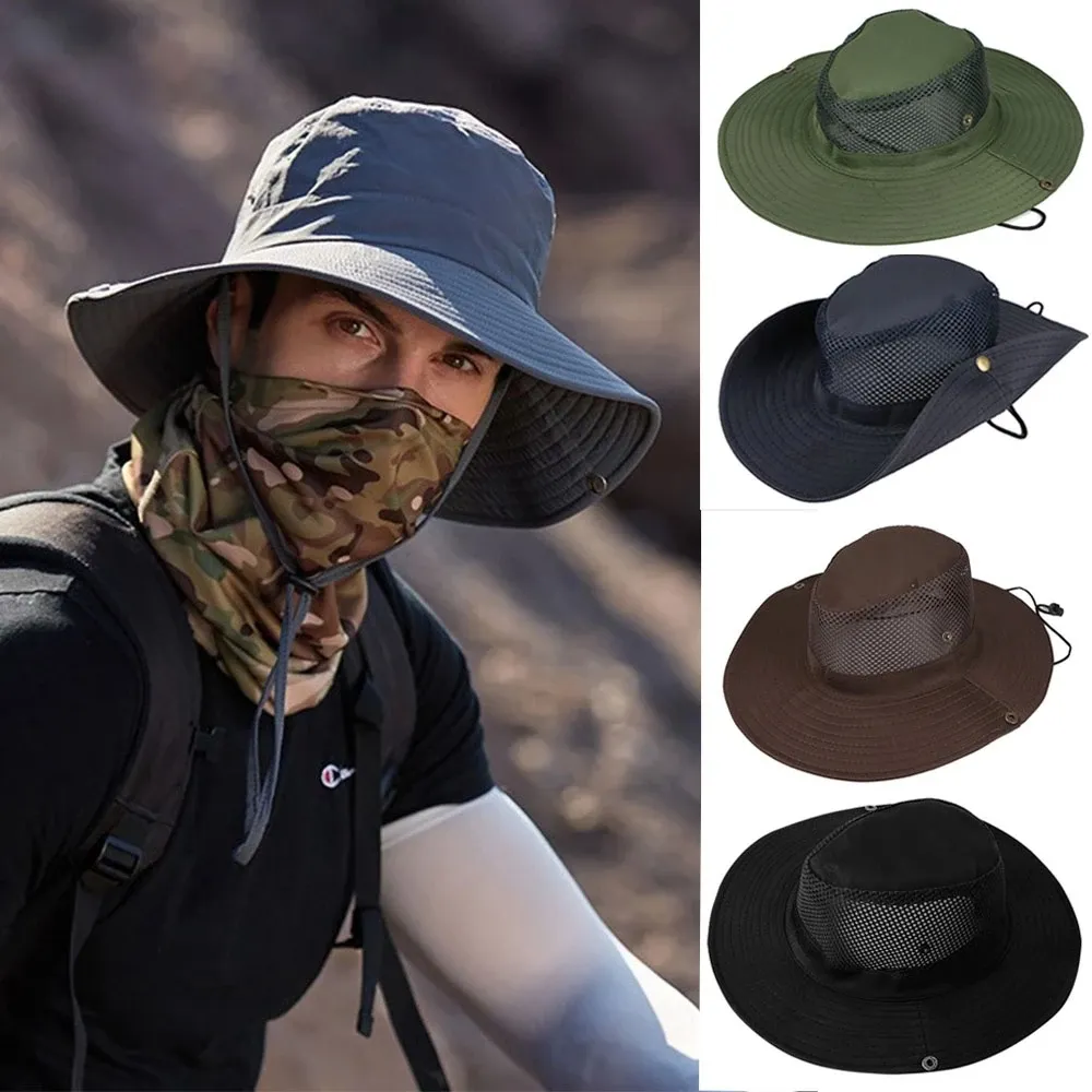 Incredibile cappello da pescatore da uomo e da donna, cappello estivo unisex a tesa larga per caccia, pesca, trekking, campeggio, arrampicata all'aperto, 5 colori