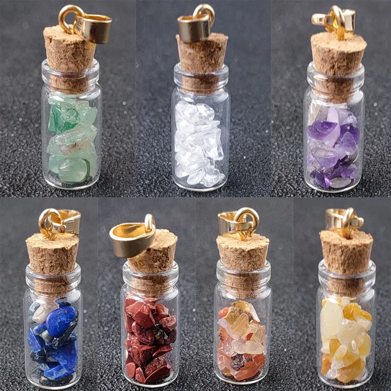 Energia fatta a mano Crystal Stone Mini Glass Bottle Collane a sospensione per donne Uomini amanti gioielli fortunati con catena di corda