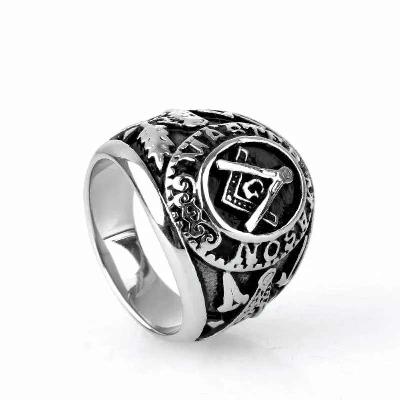 Master Mson Freemason Men's Silver Color Ring Free Mason Stainless Steel Masonic Cluster Rings