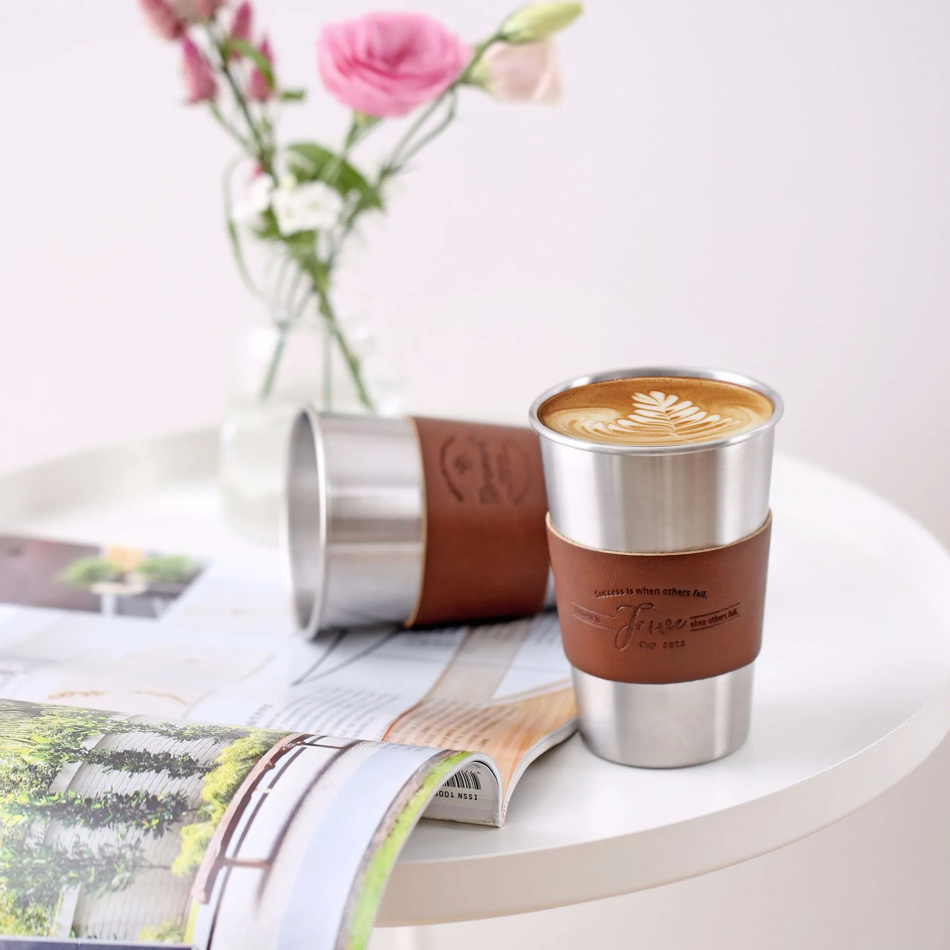 Original Ins Style Leather 304 Stainless Steel Insulated Water mug Nordic Creative Juice Food Grade Coffee Cup