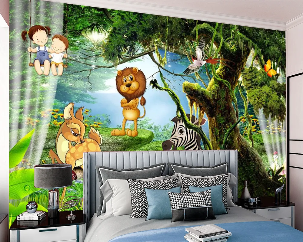 Fantasy Forest 3D Wallpaper: Cartoon Animal Design for Kids Room Decor -  Shop Now! from Dhgate Wallpapers - price 24.13, image size:1000x800