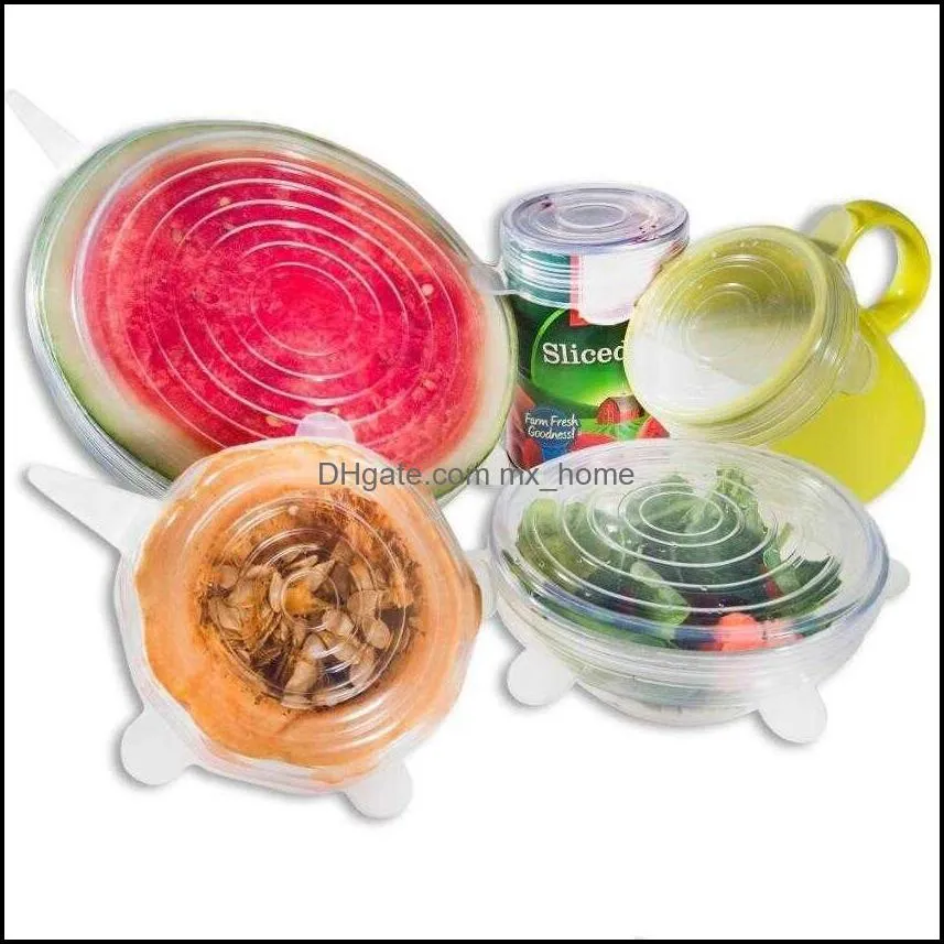 Other Kitchen Tools Stretch Lids Universal Wrap Bowl Pot Lid Silicone Pan Cooking Accessories Food  Cover 1Set=6pcs 4T6G