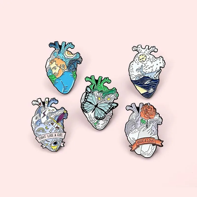 Pins, Brooches Cartoon Enamel Pin Dog Head Clothes Lips Love Heart Accessories Badges For Jewelry Backpacks