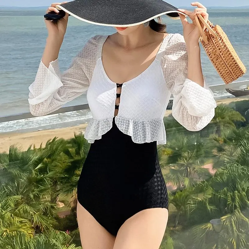 高評価お得 レディース水着韓国風レディーストライアングル水着セクシーな日焼け止めの長袖ワンピース女性ファッションビーチを Dhgate Japan 通販では人気ブランドを豊富に品揃え Acelerando Com Ec