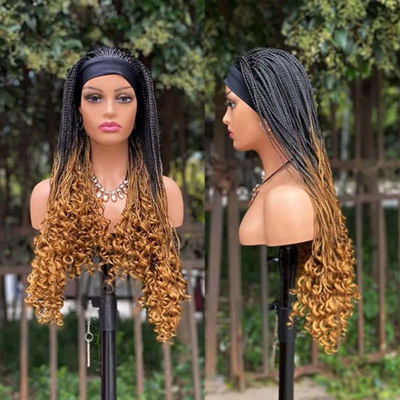 Peruki syntetyczne 3x Twist Headband Box Pleciony Ombre Blondynka Długie Warkocze Afryki Dreadlock Cosplay Peruka Pladzenie Włosy Dla Kobiet