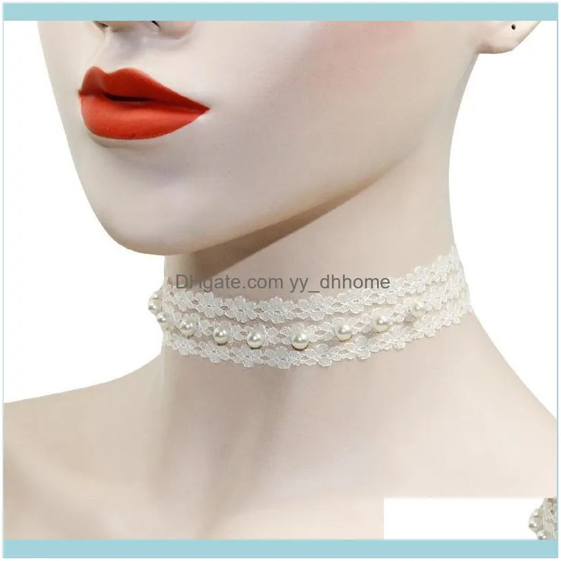 Fashion White Sweet Lace Flower Pearl Women Necklace Elegant Vintage Victorian Wedding Bride Luxury Office Lady Chocker Jewelry