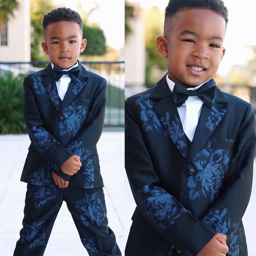 Printing Floral Boy Formal Suits Dinner Tuxedos Little Children Groomsmen Kids For Wedding Party Evening Suit Wear 3 pieces