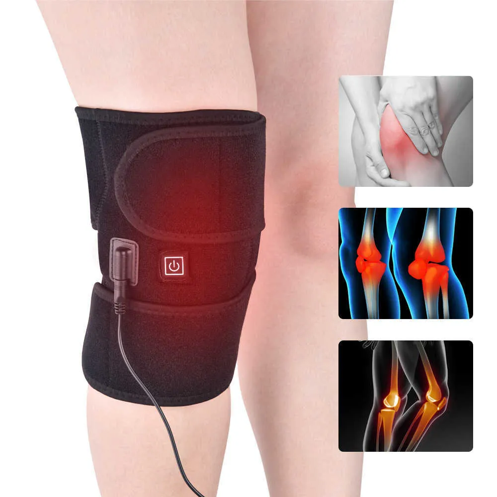 加熱膝パッド膝ブレースサポートパッド熱ヒート療法ラップホット圧縮膝マッサージャー用関節リエイチンの痛みの軽減Q0913