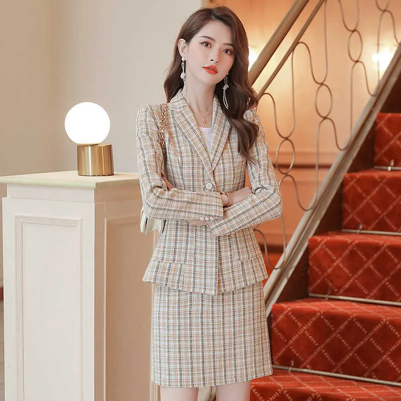 Elegante Lady Rok Pak Office Professionele Hoge Kwaliteit Lange Mouw Dames Blazer Slanke Tweedelige Set 210527