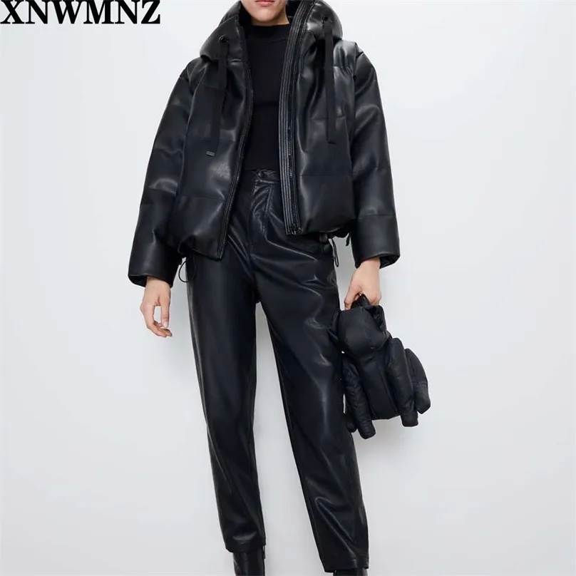 Cappotto da donna in ecopelle di pelliccia nera con cerniera oversize Cappotto invernale da donna con cappuccio spesso in pu di alta qualità 210520