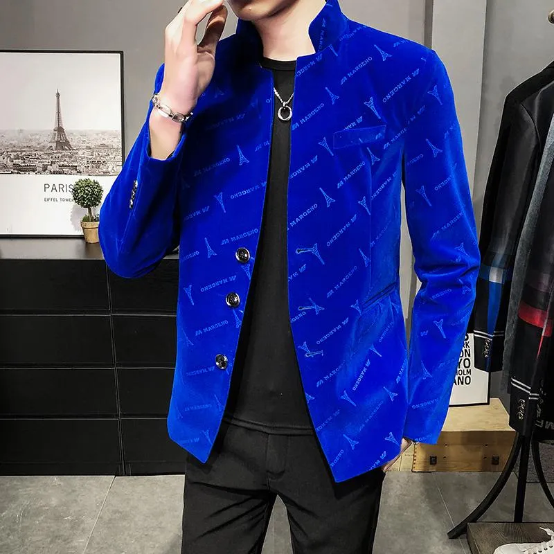 アウトレット安い 店舗 ラグジュアリーベルベットの男性ブレザー21春のスタンドアップカラーウェディングビジネススーツ ジャケットカジュアルドレスコートストリートウェアソーシャルジャケットメンズスーツ ファッション 通販 サイト Gafa Mx