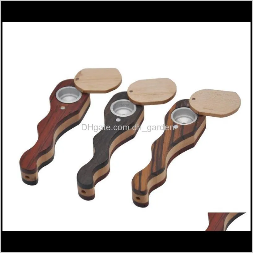 Accessories Household Sundries Home & Garden Drop Delivery 2021 Snake Shape Cigarette Wooden Handmade Smoking Pipe Serpentine Pipes With Lid