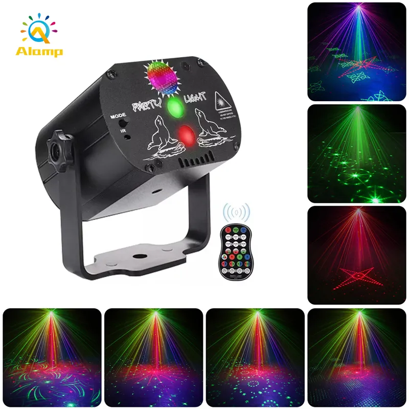 Mini laserbelysning RGB-stegprojektorljus 60 mönster USB-uppladdningsbart bröllops födelsedag DJ Party Disco-lampa