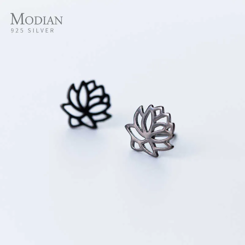 925 Sterling Silver Black Lotus Flower Stud Earrings Classic Charm Anti-allergy Jewelry For Women Christmas 210707