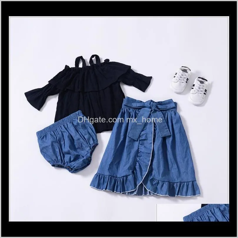 3pcs sets for girls clothing set sling top + denim skirt + pp shorts girls boutique fall clothes kids suits girl outfits child sets
