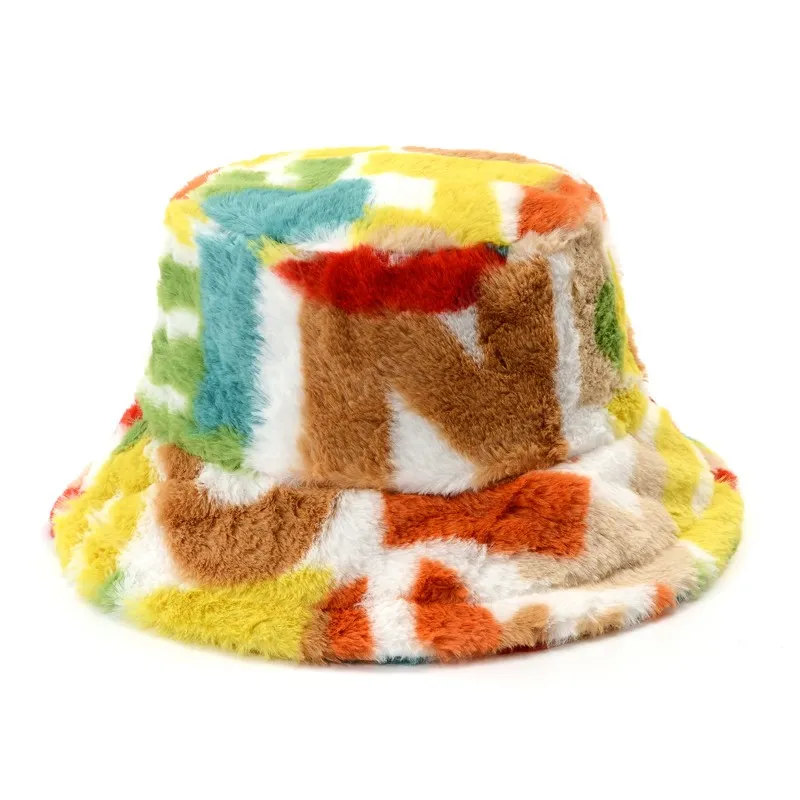 Sombreros de cubo de piel sintética con letras para otoño e invierno, sombrero de pescador de terciopelo suave cálido a la moda para mujer, sombrero de sol de viaje al aire libre para mujer y niña, Panamá