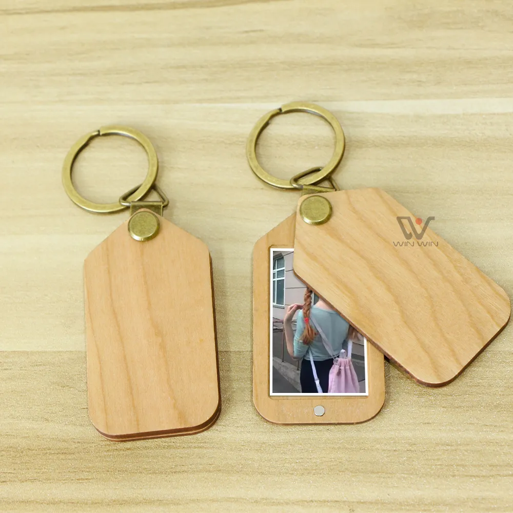 Randjes Custom Wood Car Sleutelhanger Logo Sleutelhanger Lege sleutelhanger Groothandel Gepersonaliseerde Maatwerkontwerp Houten Sleutelhangers met Magnetisch voor foto