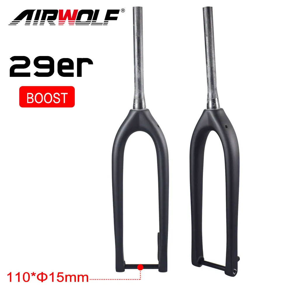Airwolf 29er Carbon Fiber Mountain Bikes Forks Bicycle Boost Fork 1-1/8 to 1-1/2" Tapered Tube fit 29er*3.0" Tire 110*15mm Disc Brake Bike Parts