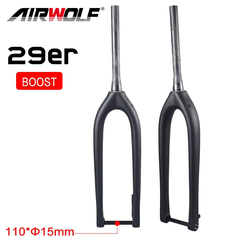 Airwolf 29er Karbon Fiber Dağ Bisikletleri Forks Bisiklet Boost Forku 1-1 / 8 - 1-1 / 2 "Konik Tüp Fit 29er * 3.0" Lastik 110 * 15mm Disk Fren Bisiklet Parçaları