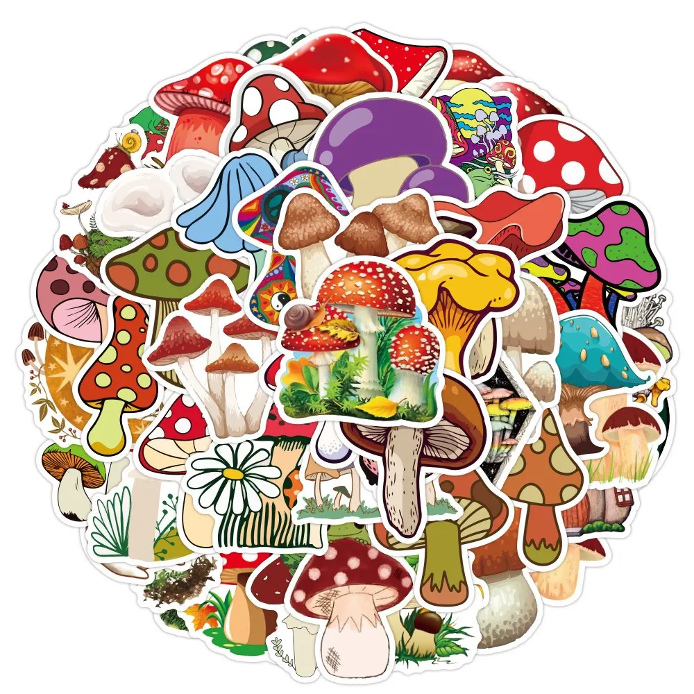 50 Mushroom Stickers - Vibrant Decals for Laptop, Water Bottle, Luggage ...