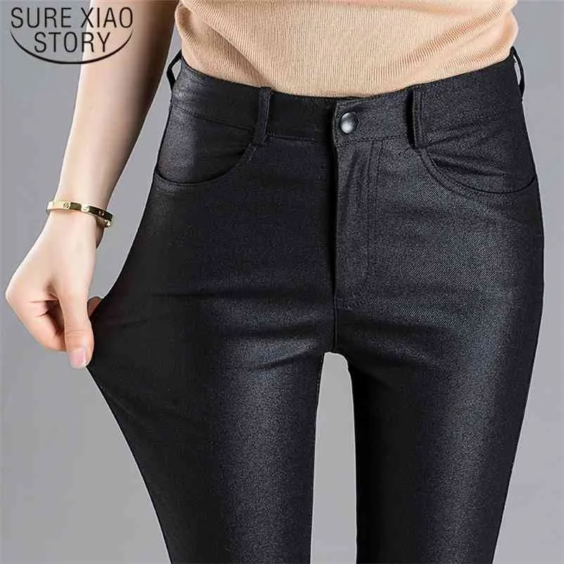 Frühling Elastische Frauen Bleistift Hosen Weibliche Mode PU Leder Hosen Dünne Enge Pantalon Femme 7648 50 210508