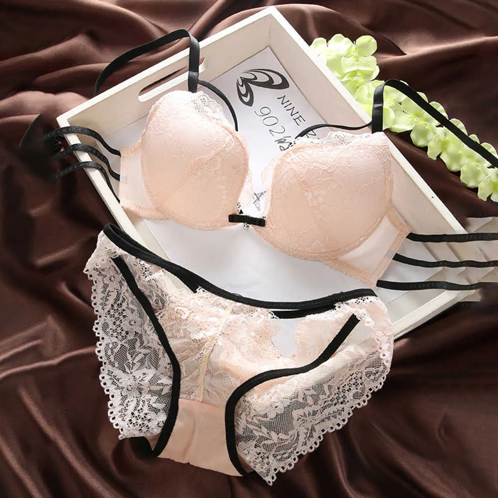 Sexy Summer Lace Ribbon Lace Bra Panty Set With Hollow Back, Small Chest,  Thickened Gathered Design, Diamond Decorated Bow Q0705 From Sihuai03,  $10.18