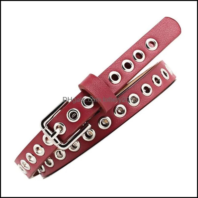 & Aessories Fashion Aessoriesfaux Leather Belt Women Summer Trendy Thin Decorative Korean Black Red Many Metal Hole Buckle Adt Vintage Haraj