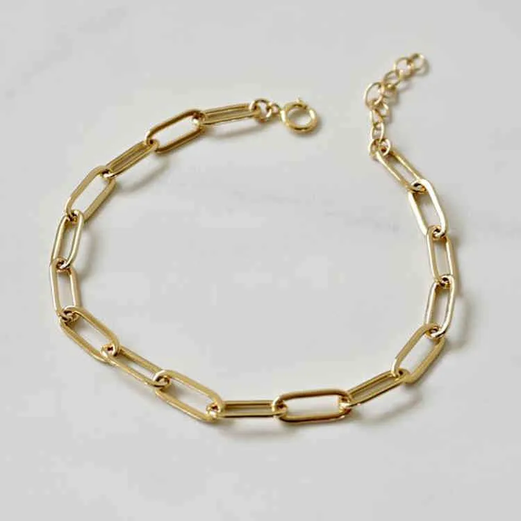 High quality gold plated 925 sterling sier paperclip chain bracelet