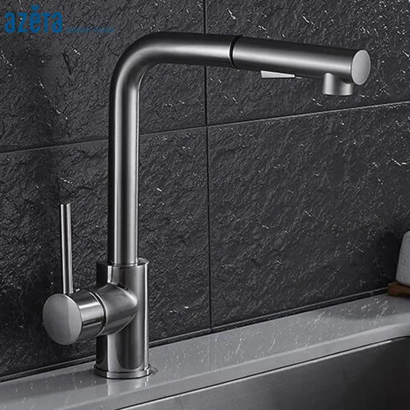 Kitchen Faucets Modern Style Brushed Nickel Pull Out Tap Single Handle Cold & Water Function AT9208BN