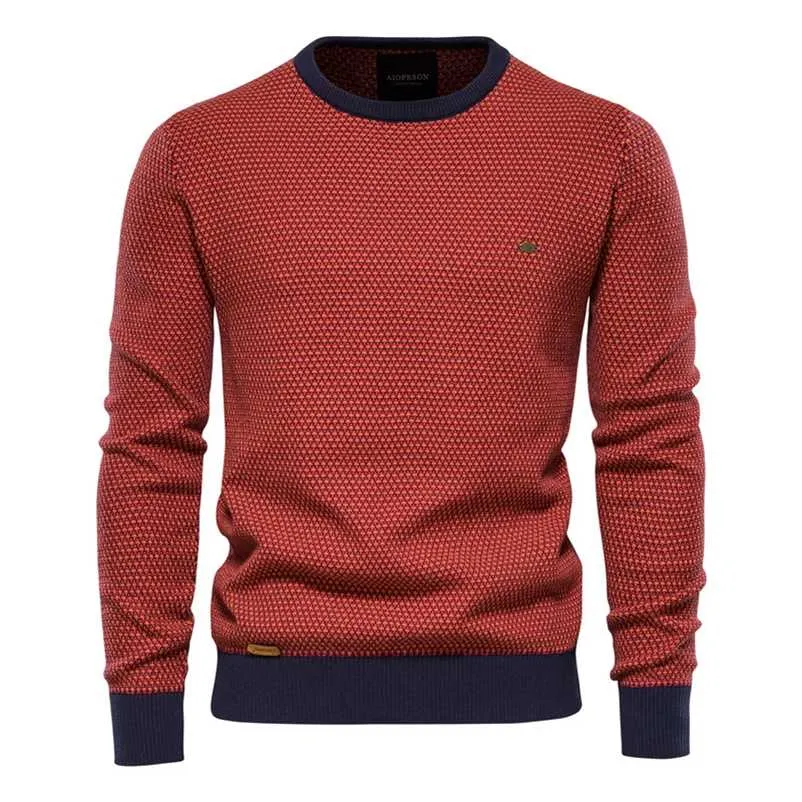 AIOPESON Cotton Spliced Pullovers Sweater Men Casual Warm O-neck Quality Mens Knitted Sweater Winter Fashion Sweaters for Men 211018