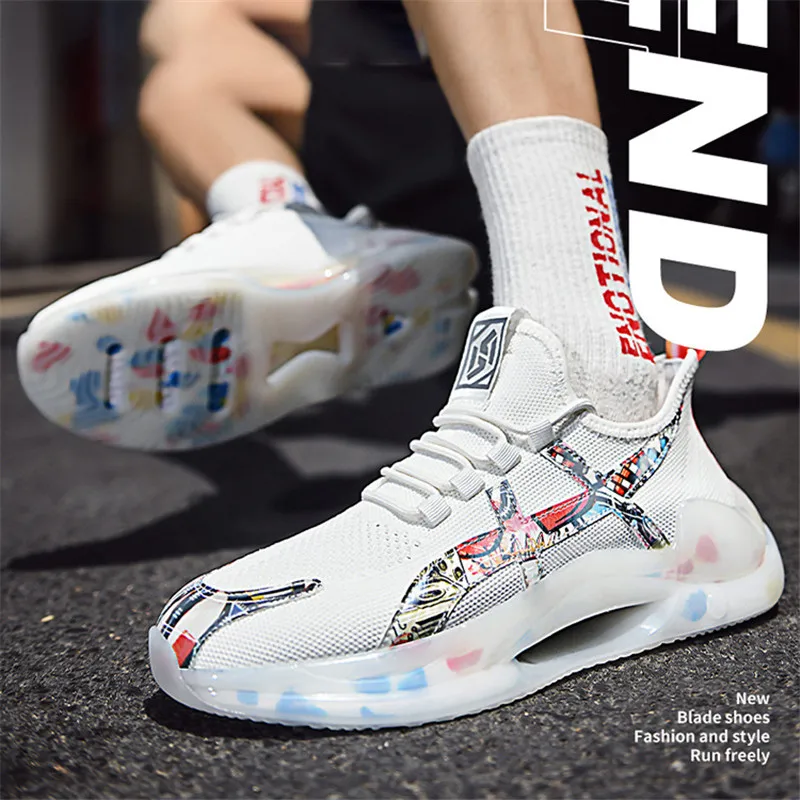 2021 Running Shoes Hollow Out Tjock-Solade Tennis Män Vit Svart Sommar Koreansk Fashion Casual Sko Stor Storlek Andas Sneakers Run-Shoe # A0006