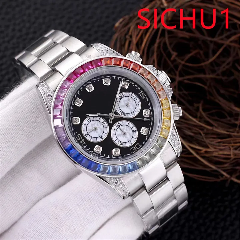 Sichu1-U1 Orologio automatico da uomo con diamanti 40MM Raffinato orologio tutto in acciaio inossidabile Moda classico Tre occhi Sei lancette Design Vetro zaffiro Funzione impermeabile